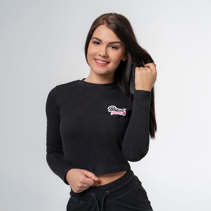 Tricou Long Sleeve Croptop Black - BeastPink